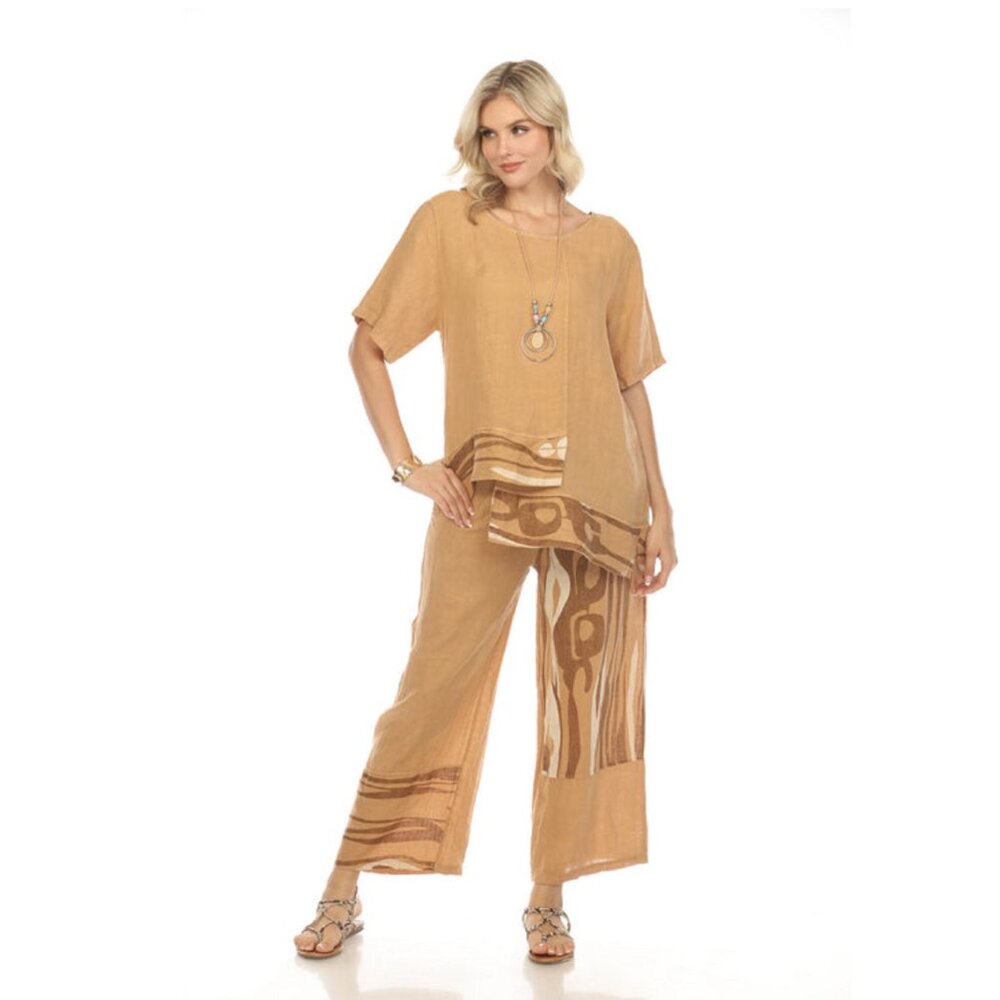Sand Abstract Print Wide Leg Pant